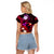 Personalised Hawaii Humuhumu Reef Triggerfish Raglan Cropped T Shirt Maroon With Plumeria LT05 - Polynesian Pride