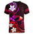 Personalised Hawaii Humuhumu Reef Triggerfish Women V Neck T Shirt Maroon With Plumeria LT05 - Polynesian Pride
