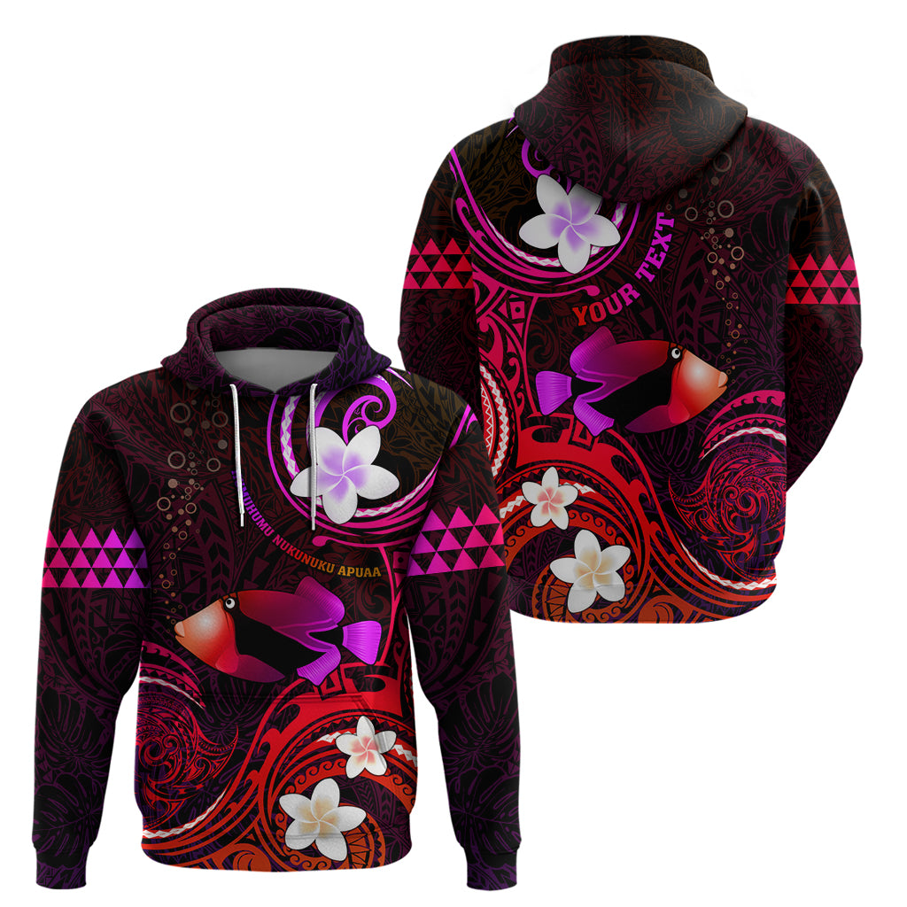 Personalised Hawaii Humuhumu Reef Triggerfish Zip Hoodie Maroon With Plumeria LT05 - Polynesian Pride