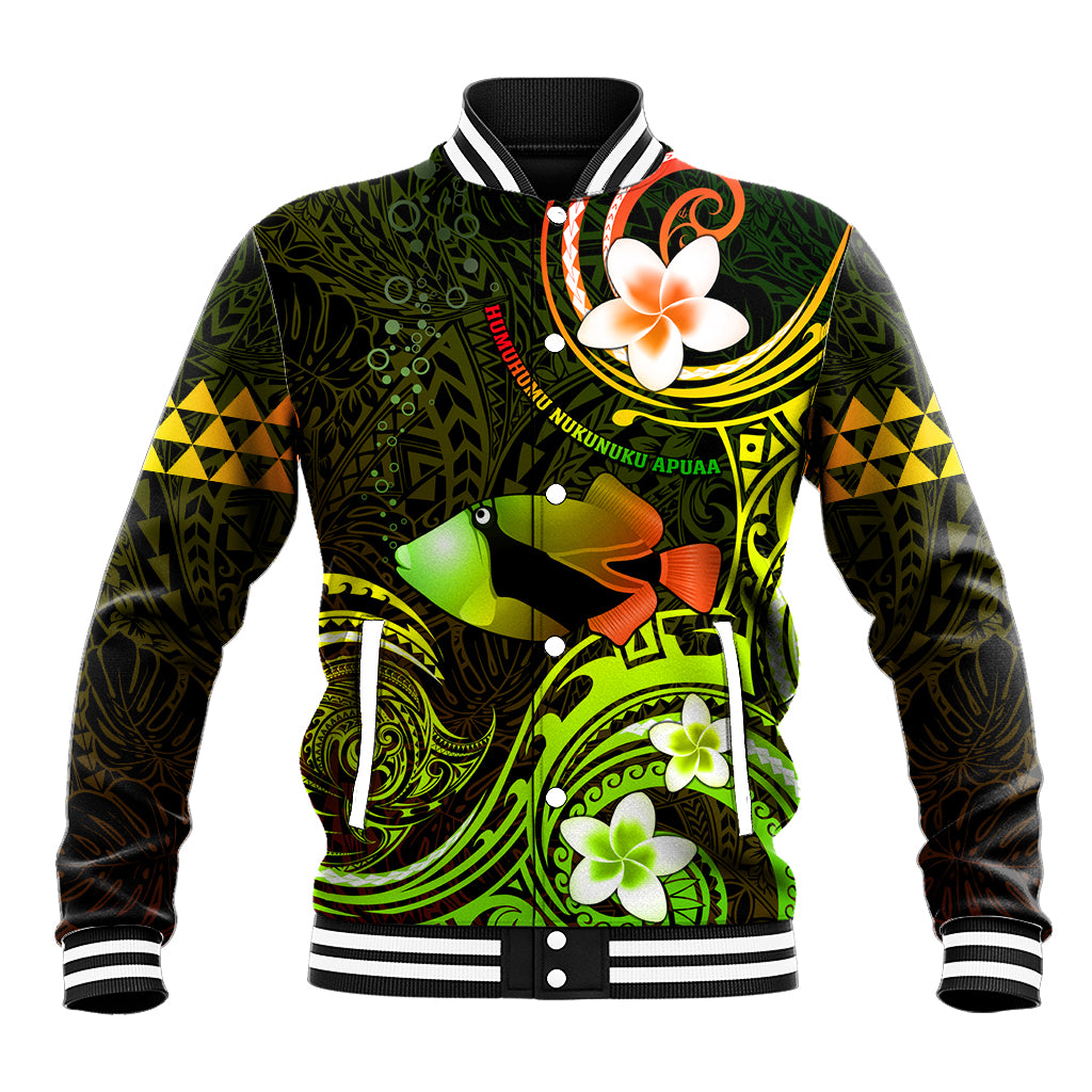 Personalised Hawaii Humuhumu Reef Triggerfish Baseball Jacket Reggae With Plumeria LT05 Unisex Reggae - Polynesian Pride