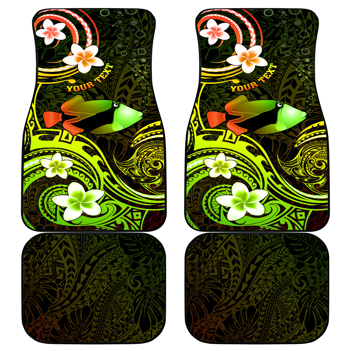 Personalised Hawaii Humuhumu Reef Triggerfish Car Mats Reggae With Plumeria LT05 Reggae - Polynesian Pride