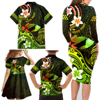Personalised Hawaii Humuhumu Reef Triggerfish Family Matching Long Sleeve Bodycon Dress and Hawaiian Shirt Reggae With Plumeria LT05 - Polynesian Pride