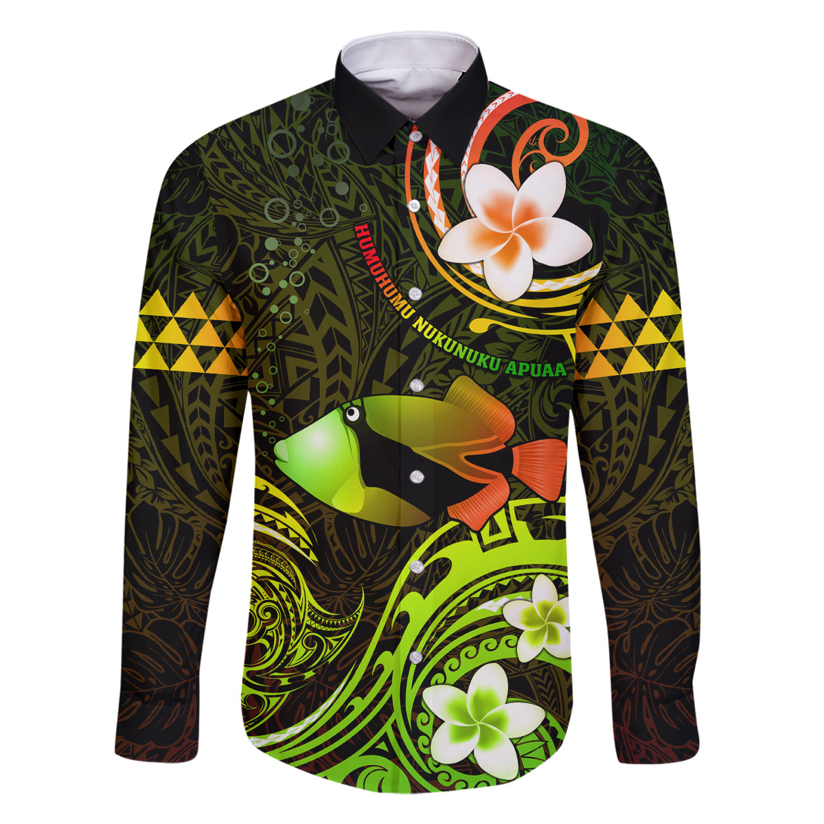 Personalised Hawaii Humuhumu Reef Triggerfish Family Matching Long Sleeve Bodycon Dress and Hawaiian Shirt Reggae With Plumeria LT05 Dad's Shirt - Long Sleeve Reggae - Polynesian Pride