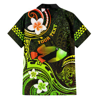 Personalised Hawaii Humuhumu Reef Triggerfish Family Matching Off Shoulder Long Sleeve Dress and Hawaiian Shirt Reggae With Plumeria LT05 - Polynesian Pride