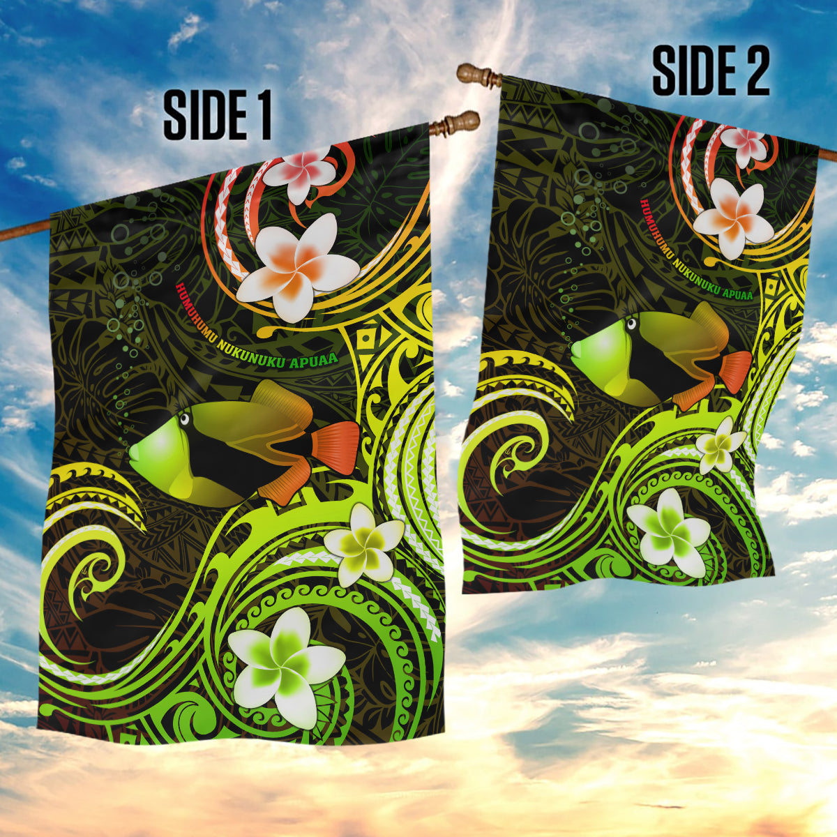 Hawaii Humuhumu Reef Triggerfish Garden Flag Reggae With Plumeria LT05 - Polynesian Pride