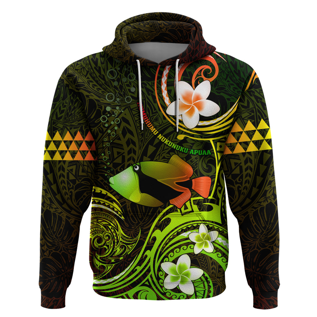 Personalised Hawaii Humuhumu Reef Triggerfish Hoodie Reggae With Plumeria LT05 Pullover Hoodie Reggae - Polynesian Pride