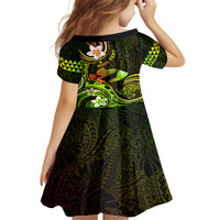 Personalised Hawaii Humuhumu Reef Triggerfish Kid Short Sleeve Dress Reggae With Plumeria LT05 - Polynesian Pride