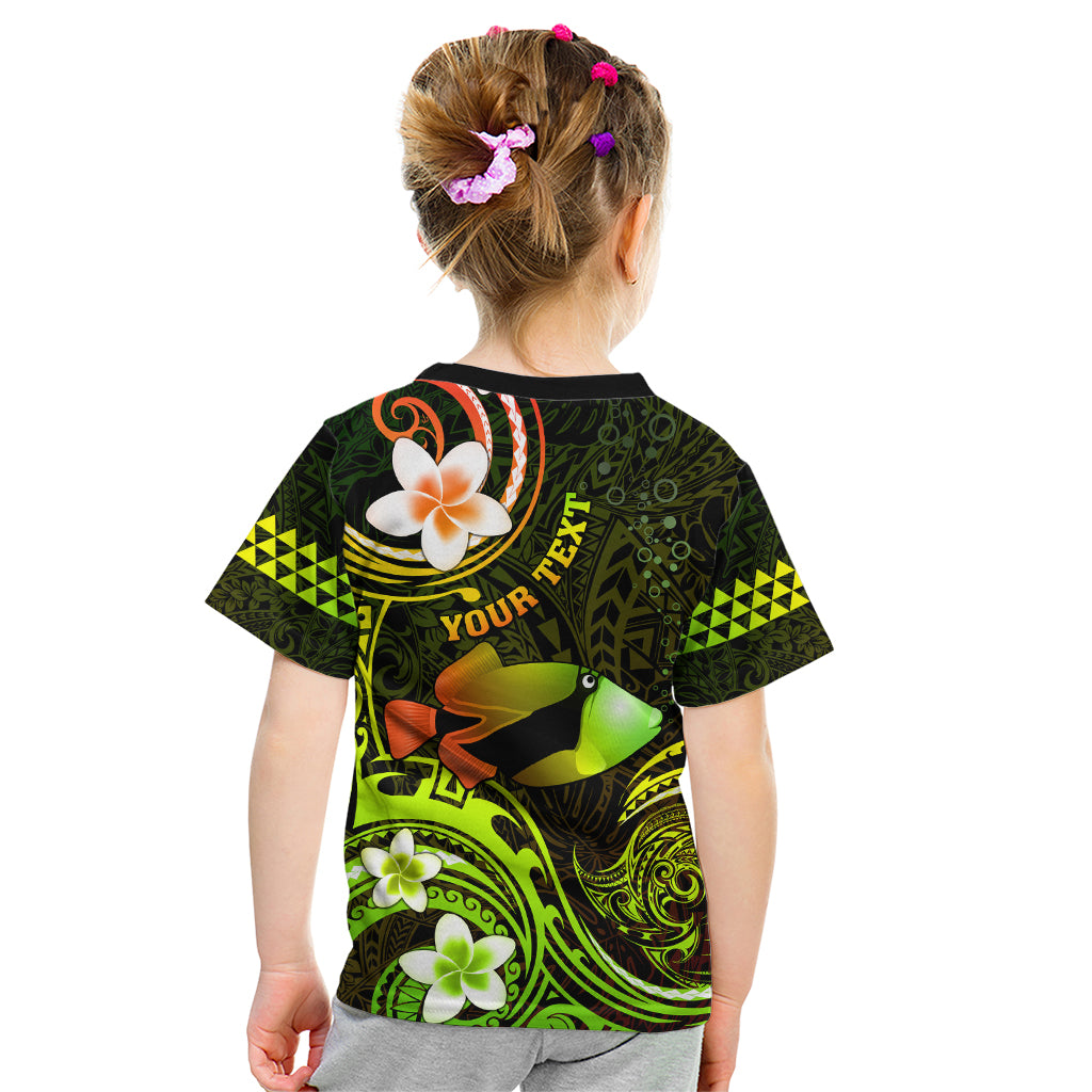 Personalised Hawaii Humuhumu Reef Triggerfish Kid T Shirt Reggae With Plumeria LT05 - Polynesian Pride