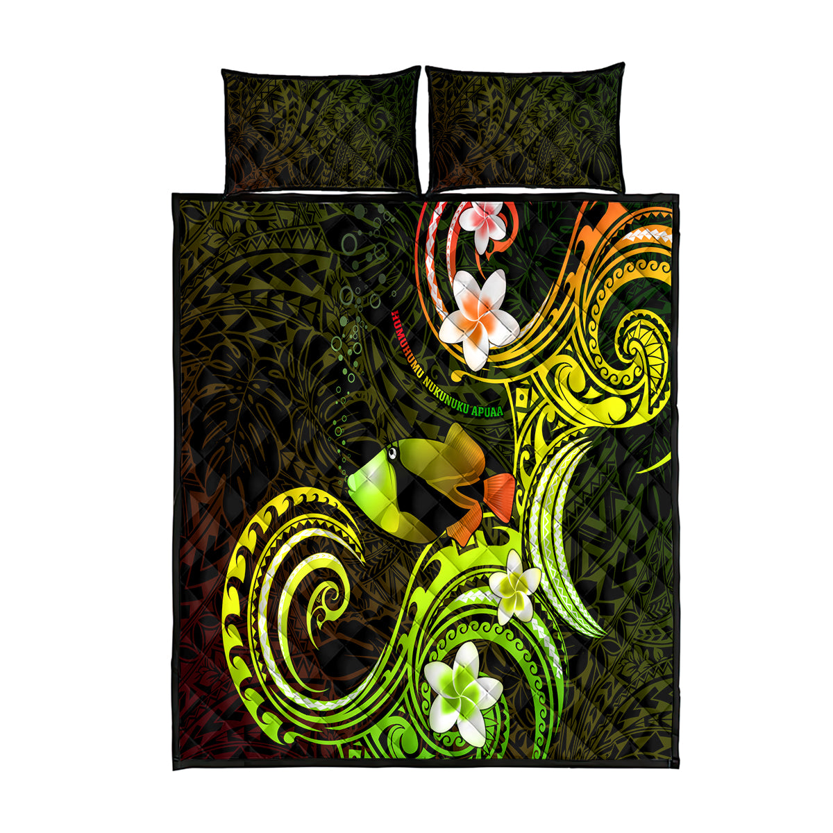 Hawaii Humuhumu Reef Triggerfish Quilt Bed Set Reggae With Plumeria LT05 Reggae - Polynesian Pride