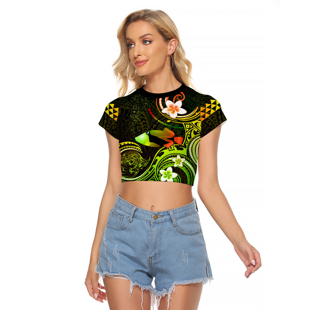 Personalised Hawaii Humuhumu Reef Triggerfish Raglan Cropped T Shirt Reggae With Plumeria LT05 Female Reggae - Polynesian Pride