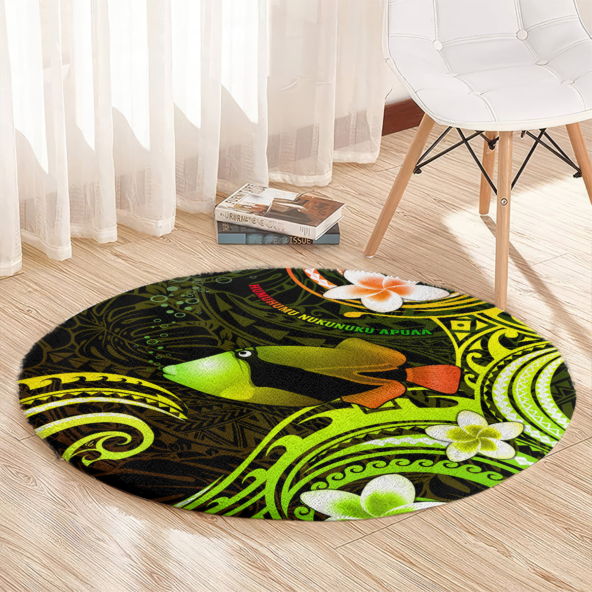 Hawaii Humuhumu Reef Triggerfish Round Carpet Reggae With Plumeria LT05 - Polynesian Pride