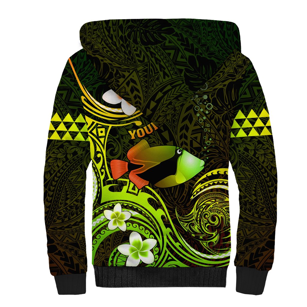 Personalised Hawaii Humuhumu Reef Triggerfish Sherpa Hoodie Reggae With Plumeria LT05 - Polynesian Pride