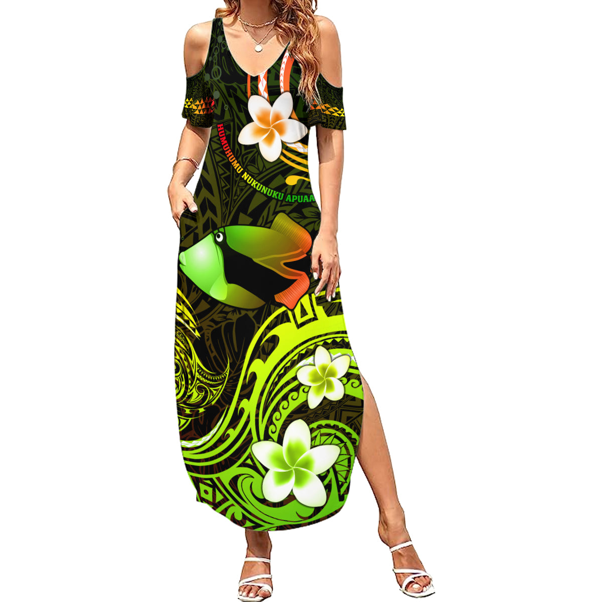 Personalised Hawaii Humuhumu Reef Triggerfish Summer Maxi Dress Reggae With Plumeria LT05 Women Reggae - Polynesian Pride