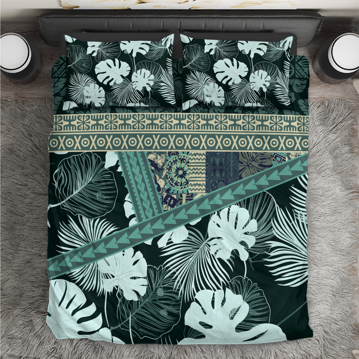 Hawaii Plant Kalo Bedding Set Hawaiian Tapa Pattern LT05 Green - Polynesian Pride