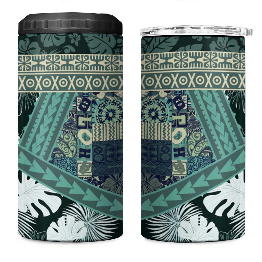 Hawaii Plant Kalo 4 in 1 Can Cooler Tumbler Hawaiian Tapa Pattern