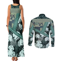 Hawaii Plant Kalo Couples Matching Tank Maxi Dress and Long Sleeve Button Shirt Hawaiian Tapa Pattern LT05 - Polynesian Pride
