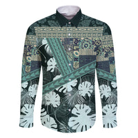 Hawaii Plant Kalo Family Matching Off Shoulder Long Sleeve Dress and Hawaiian Shirt Hawaiian Tapa Pattern LT05 Dad's Shirt - Long Sleeve Green - Polynesian Pride