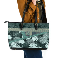 Hawaii Plant Kalo Leather Tote Bag Hawaiian Tapa Pattern LT05 - Polynesian Pride