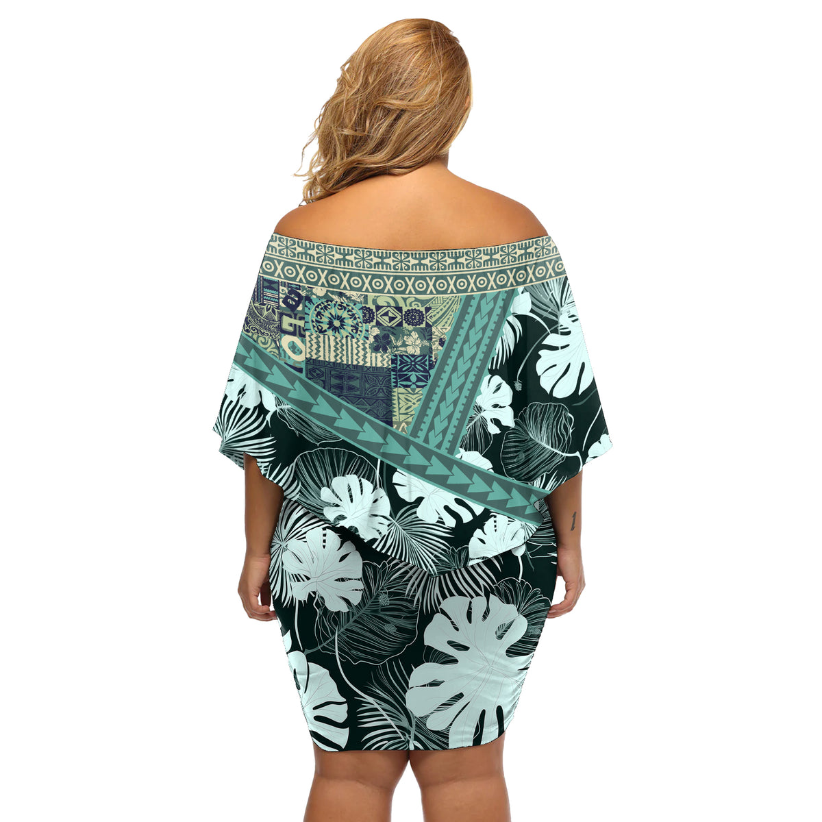 Hawaii Plant Kalo Off Shoulder Short Dress Hawaiian Tapa Pattern LT05 - Polynesian Pride