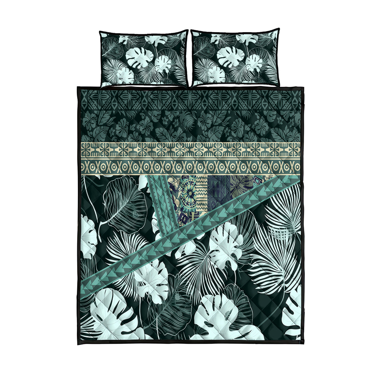 Hawaii Plant Kalo Quilt Bed Set Hawaiian Tapa Pattern LT05 Green - Polynesian Pride