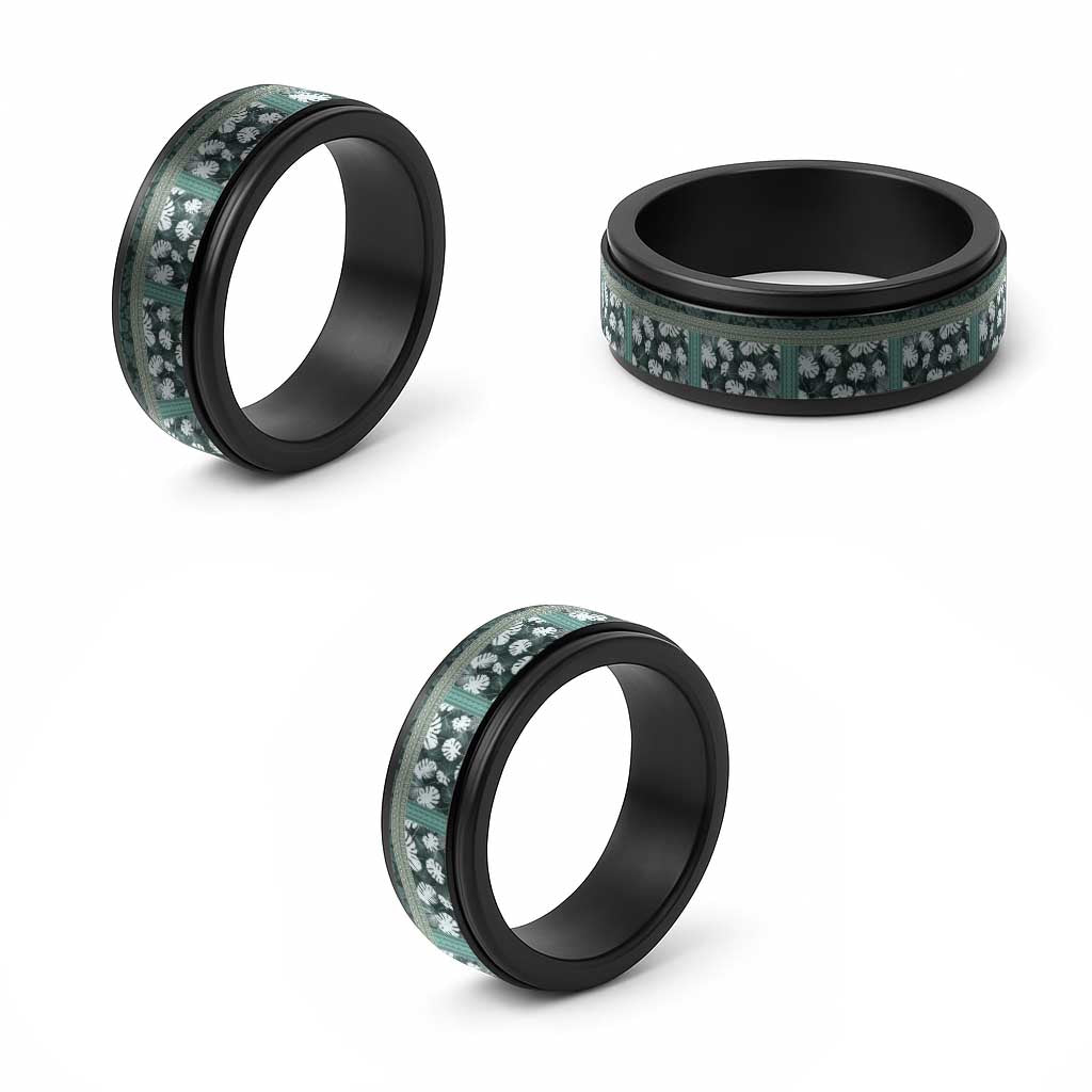 Hawaii Plant Kalo Spinner Ring Hawaiian Tapa Pattern - Polynesian Pride