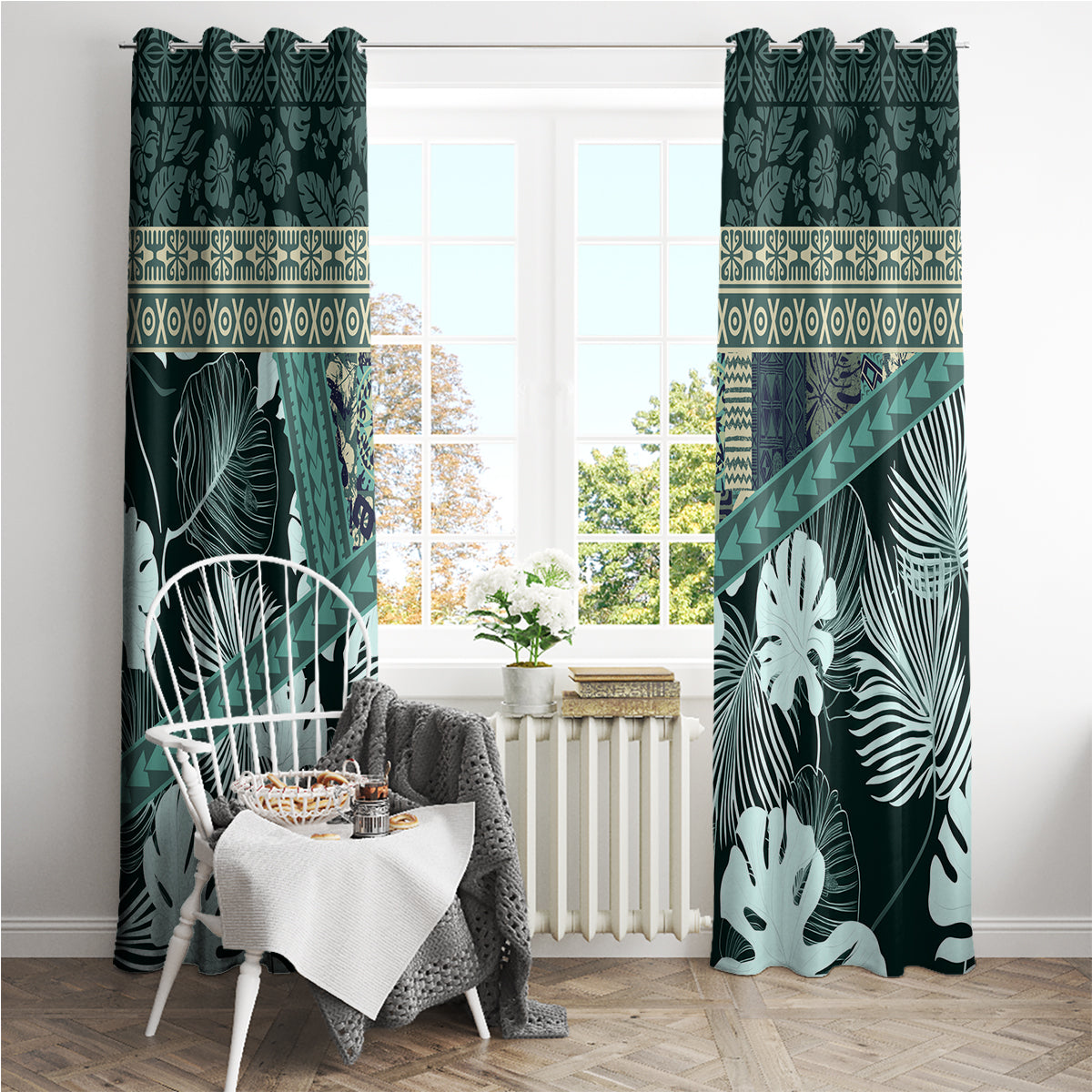 Hawaii Plant Kalo Window Curtain Hawaiian Tapa Pattern LT05 - Polynesian Pride
