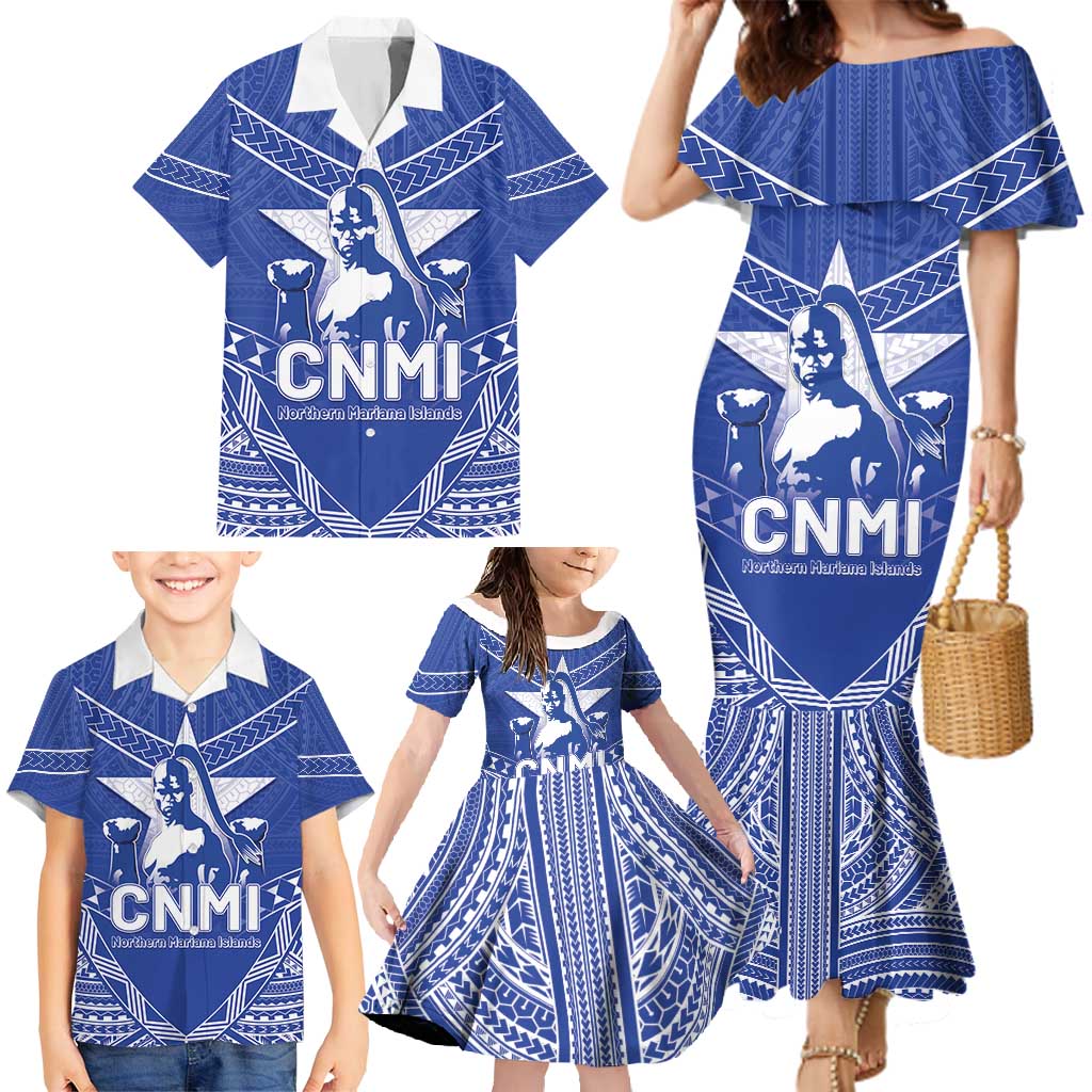 Northern Mariana Islands Family Matching Mermaid Dress and Hawaiian Shirt Chamorro Warrior Tribal Pattern