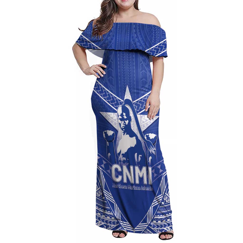 Northern Mariana Islands Family Matching Off Shoulder Maxi Dress and Hawaiian Shirt Chamorro Warrior Tribal Pattern