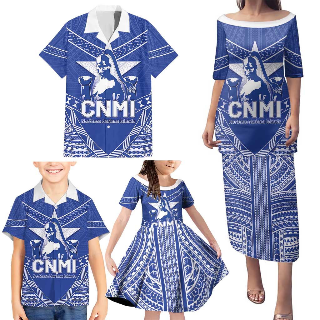 Northern Mariana Islands Family Matching Puletasi and Hawaiian Shirt Chamorro Warrior Tribal Pattern