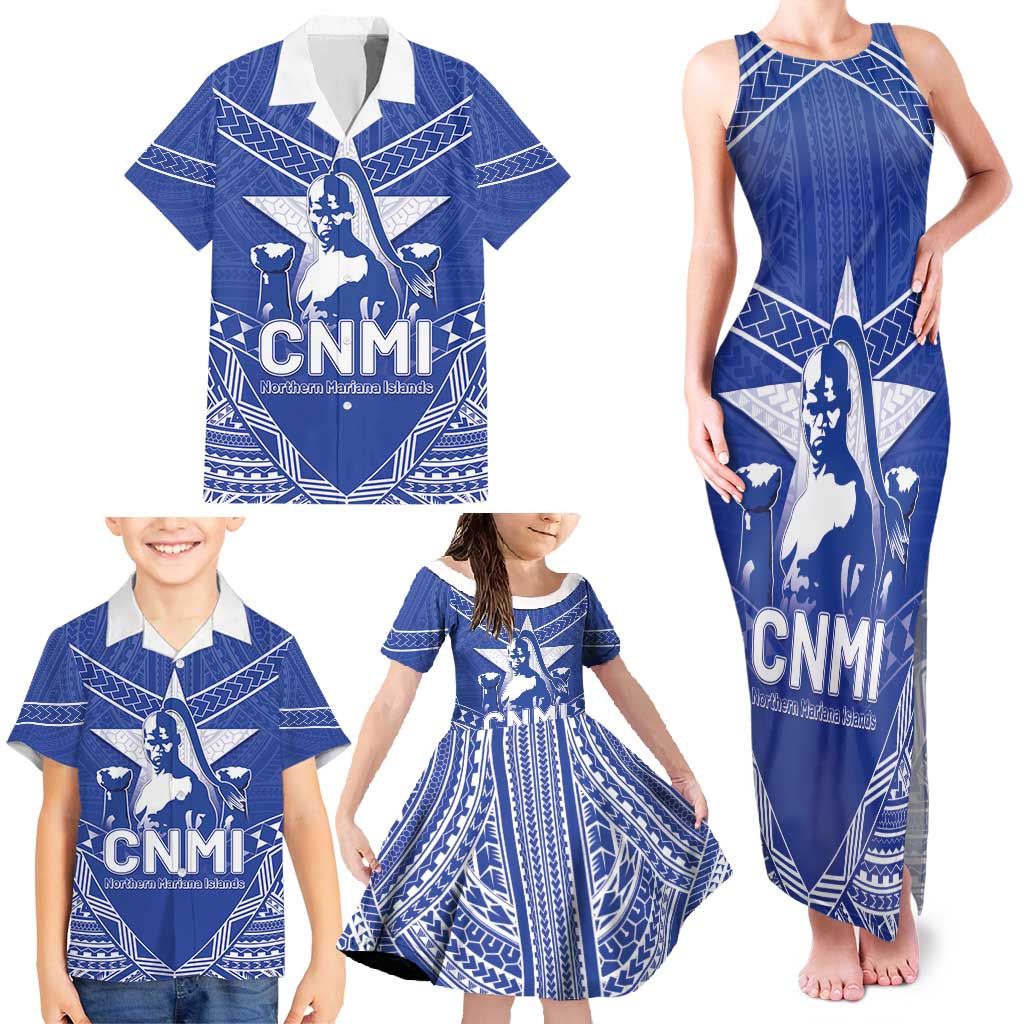 Northern Mariana Islands Family Matching Tank Maxi Dress and Hawaiian Shirt Chamorro Warrior Tribal Pattern