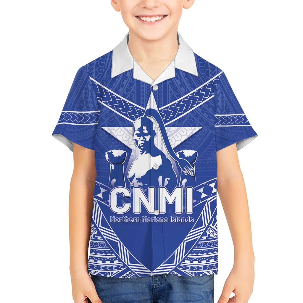 Northern Mariana Islands Kid Hawaiian Shirt Chamorro Warrior Tribal Pattern