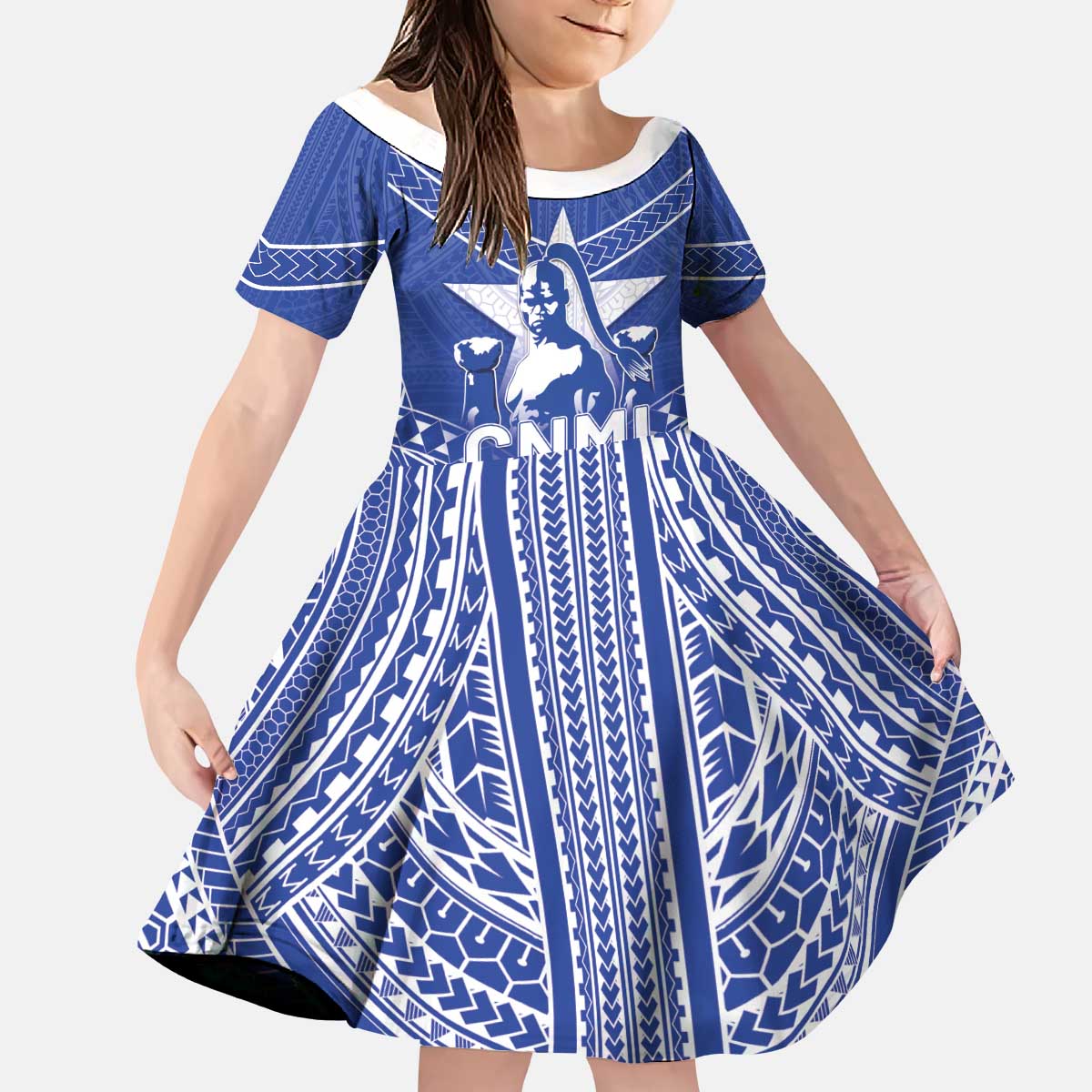 Northern Mariana Islands Kid Short Sleeve Dress Chamorro Warrior Tribal Pattern