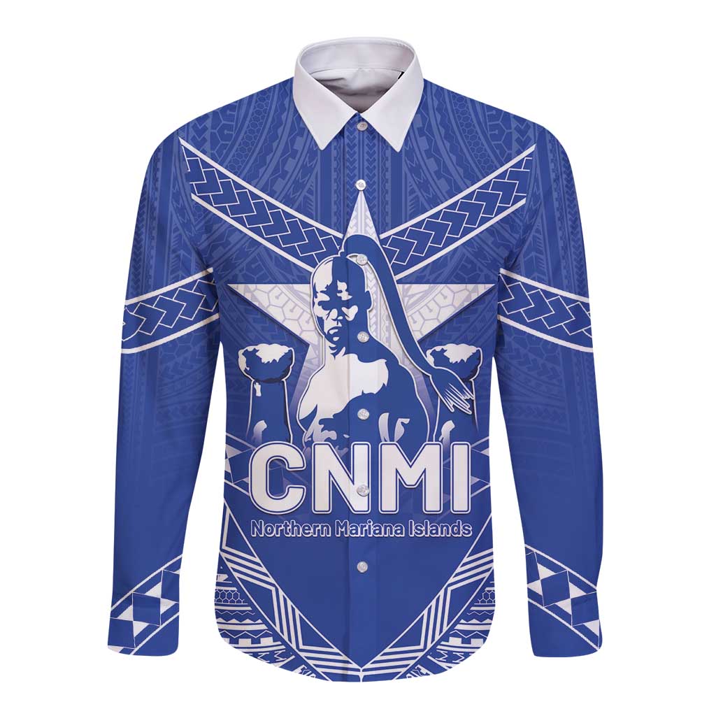 Northern Mariana Islands Long Sleeve Button Shirt Chamorro Warrior Tribal Pattern