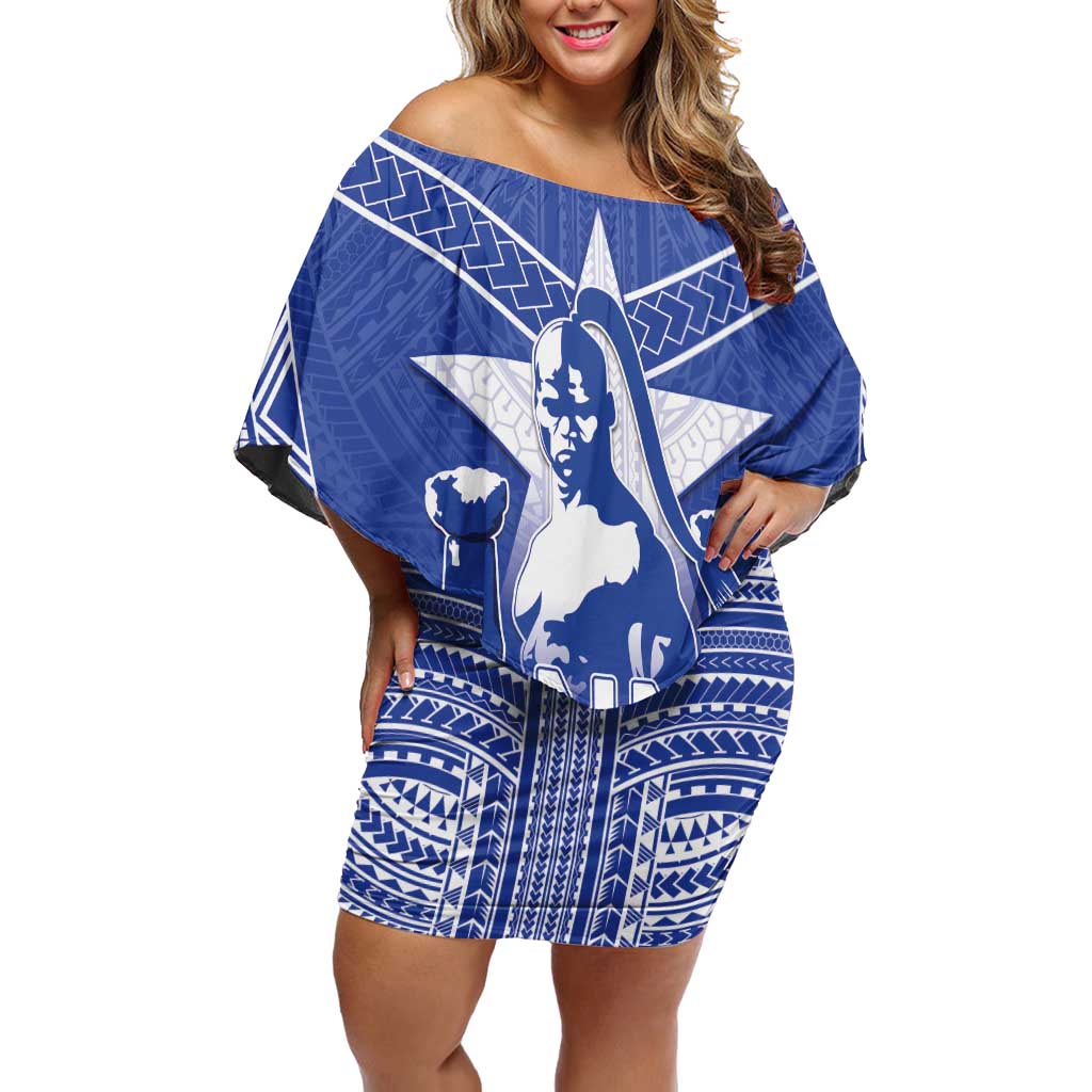 Northern Mariana Islands Off Shoulder Short Dress Chamorro Warrior Tribal Pattern