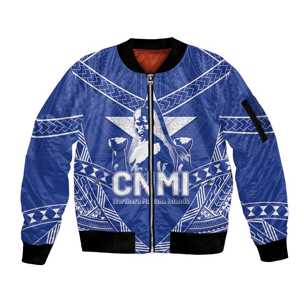 Northern Mariana Islands Sleeve Zip Bomber Jacket Chamorro Warrior Tribal Pattern