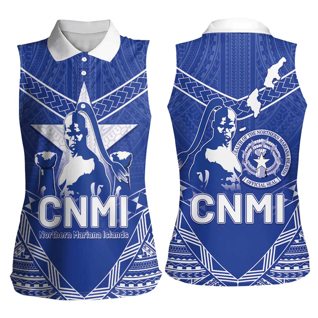 Northern Mariana Islands Women Sleeveless Polo Shirt Chamorro Warrior Tribal Pattern