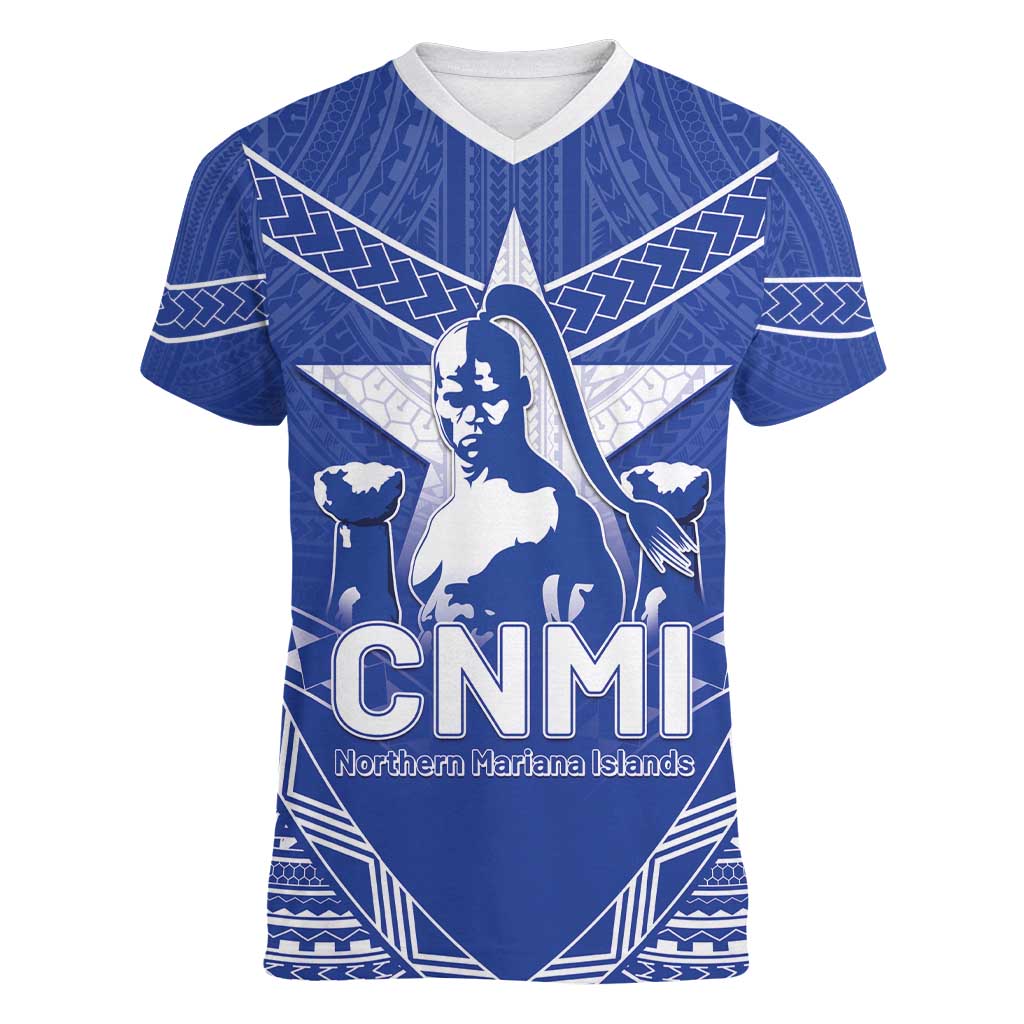 Northern Mariana Islands Women V-Neck T-Shirt Chamorro Warrior Tribal Pattern