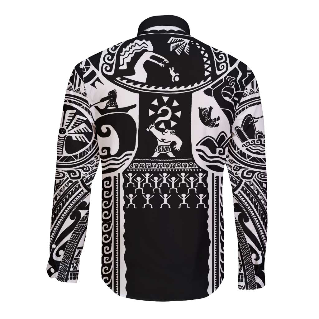 Polynesia Maui Tattoo Inspired Long Sleeve Button Shirt Black Version
