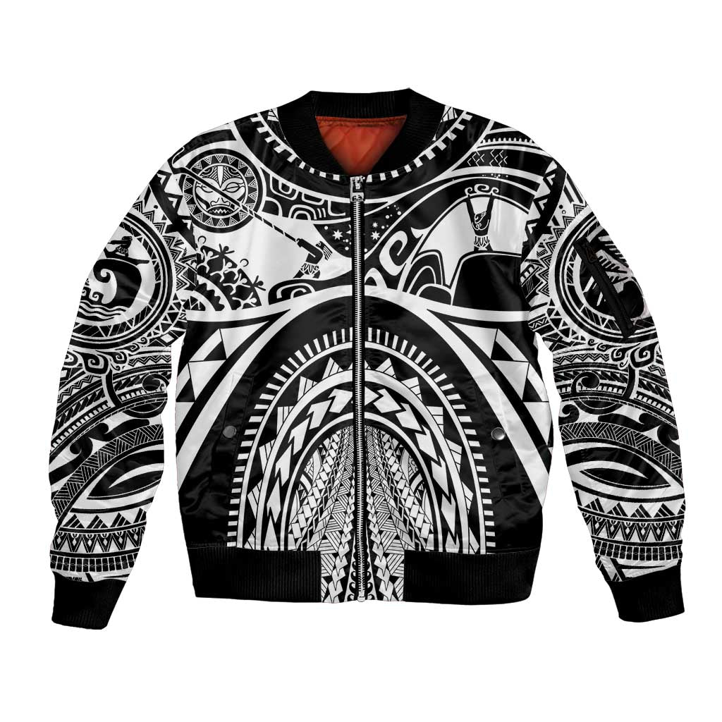 Polynesia Maui Tattoo Inspired Sleeve Zip Bomber Jacket Black Version