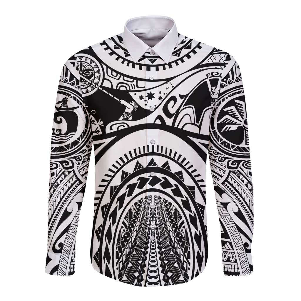 Polynesia Maui Tattoo Inspired Long Sleeve Button Shirt White Version