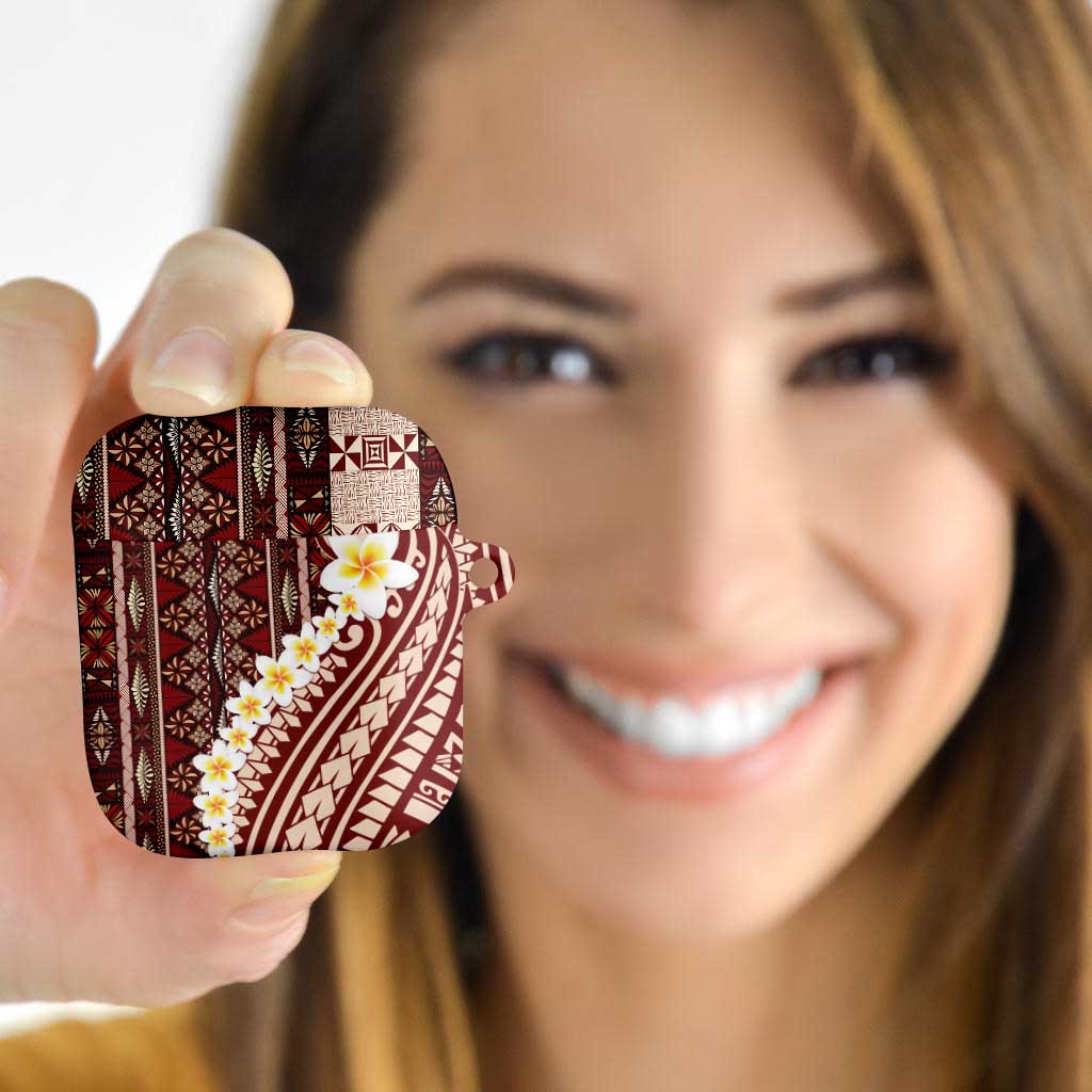 Red Vintage Tonga Ngatu Pattern With Plumeria AirPods Case - Polynesian Pride