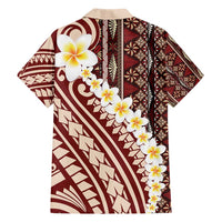 Red Vintage Tonga Ngatu Pattern With Plumeria Family Matching Off Shoulder Short Dress and Hawaiian Shirt - Polynesian Pride
