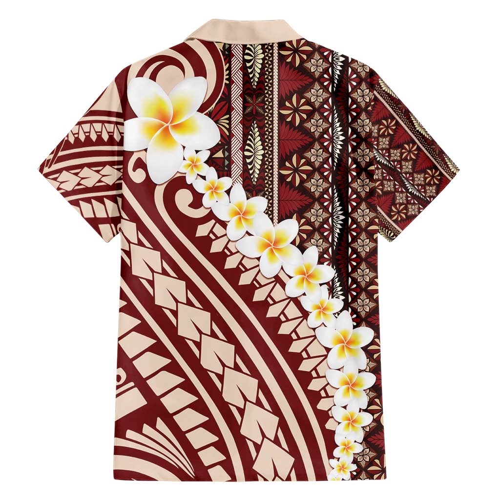 Red Vintage Tonga Ngatu Pattern With Plumeria Family Matching Short Sleeve Bodycon Dress and Hawaiian Shirt LT05 - Polynesian Pride
