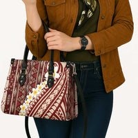 Red Vintage Tonga Ngatu Pattern With Plumeria Leather Bag - Polynesian Pride