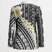 Black Vintage Tonga Ngatu Pattern With Plumeria Blazer - Polynesian Pride