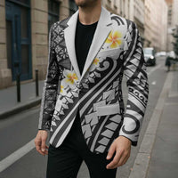 Black Vintage Tonga Ngatu Pattern With Plumeria Blazer - Polynesian Pride