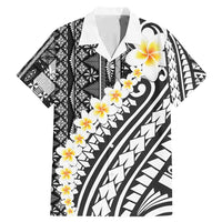 Black Vintage Tonga Ngatu Pattern With Plumeria Family Matching Mermaid Dress and Hawaiian Shirt LT05 Dad's Shirt - Short Sleeve Black - Polynesian Pride
