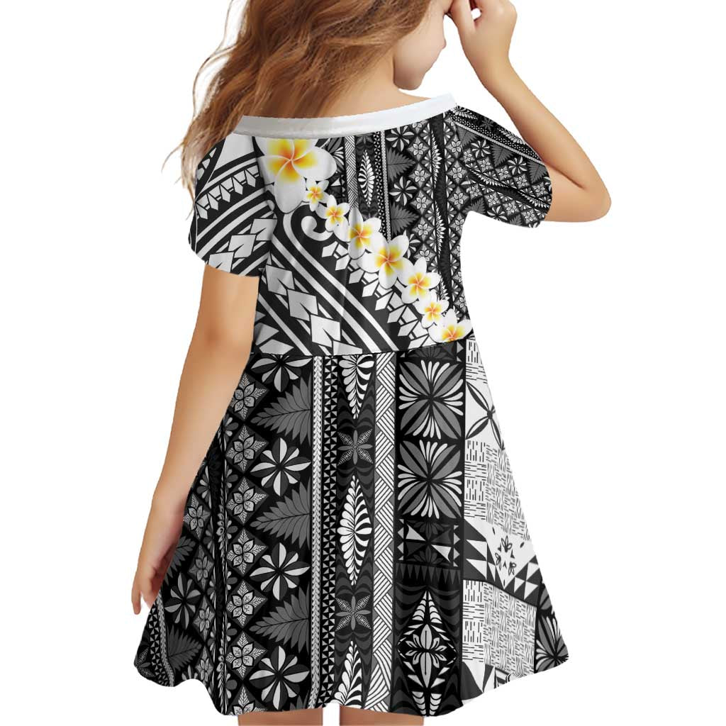 Black Vintage Tonga Ngatu Pattern With Plumeria Family Matching Off Shoulder Short Dress and Hawaiian Shirt LT05 - Polynesian Pride