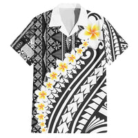 Black Vintage Tonga Ngatu Pattern With Plumeria Family Matching Off Shoulder Short Dress and Hawaiian Shirt LT05 Dad's Shirt - Short Sleeve Black - Polynesian Pride