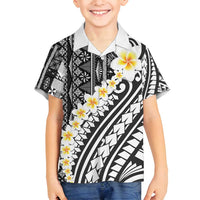 Black Vintage Tonga Ngatu Pattern With Plumeria Family Matching Off Shoulder Short Dress and Hawaiian Shirt LT05 Son's Shirt Black - Polynesian Pride